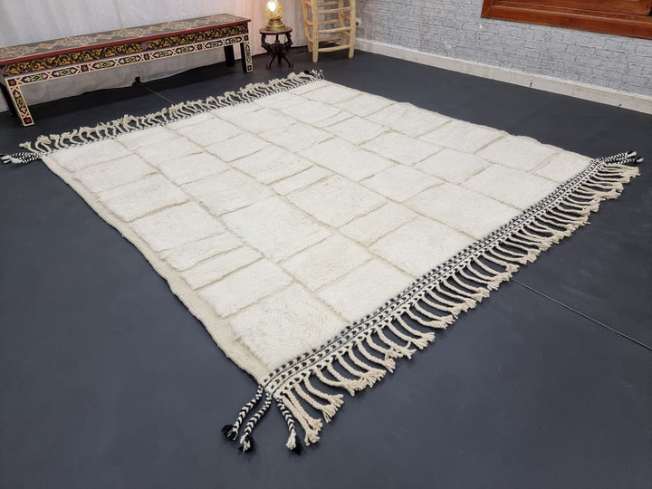 STUNNING MOROCCAN RUG, Beniourain Rug , Off White Rug, Checkered Rug, Handmade Rug, Bedroom Rug, Wool Rug, Berber Rug, Neutral Tufted Rug