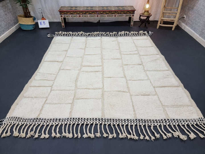 STUNNING MOROCCAN RUG, Beniourain Rug , Off White Rug, Checkered Rug, Handmade Rug, Bedroom Rug, Wool Rug, Berber Rug, Neutral Tufted Rug