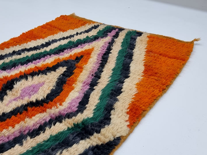 AMAZING MOROCCAN RUNNER, Geometric Rug, Boujad Rug, Sheep Wool Runner , Handmade Rug, Boujaad Rug, Berber Runner, Orange And Purple Rug