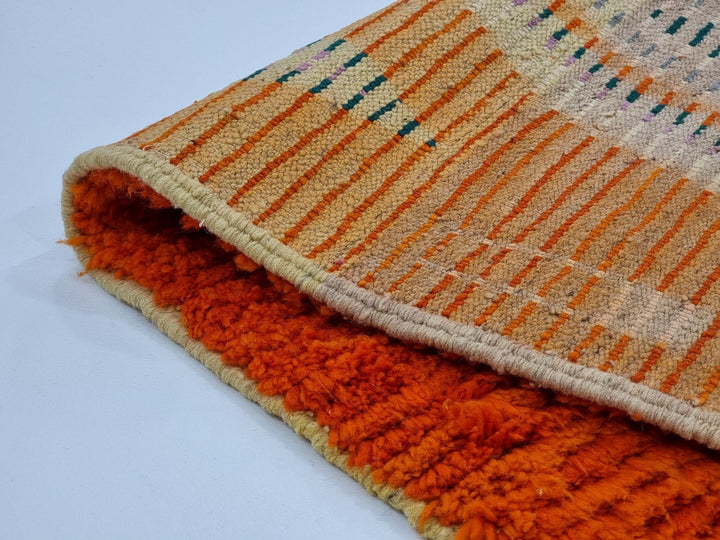 AMAZING MOROCCAN RUNNER, Geometric Rug, Boujad Rug, Sheep Wool Runner , Handmade Rug, Boujaad Rug, Berber Runner, Orange And Purple Rug