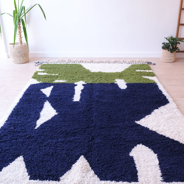 Authentic Blue Moroccan Rug, Beni Ourain Rug 