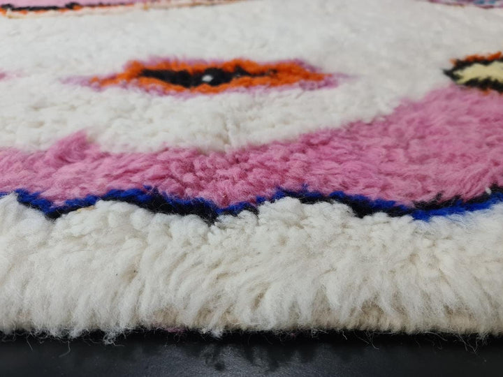 MOROCCAN AZILAL RUG Moroccan Handmade Rug  White Wool Rug  Pink Berber Carpet  Bohemian Handmade Rug  Abstract Rug  Winter Rug