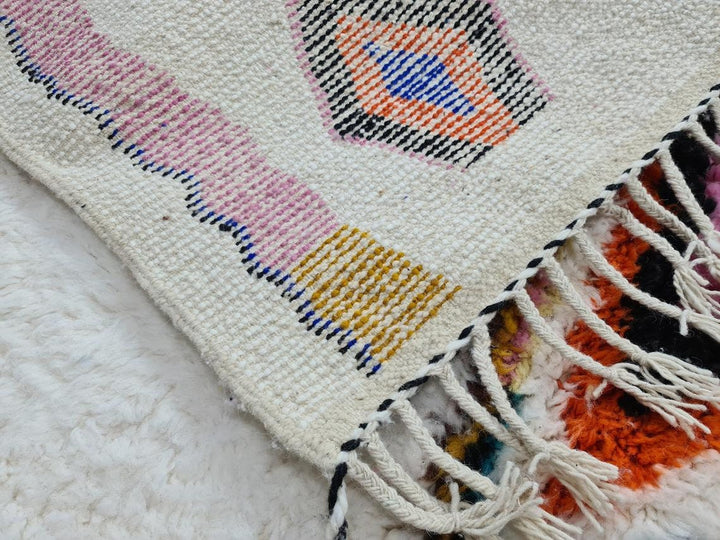 MOROCCAN AZILAL RUG Moroccan Handmade Rug  White Wool Rug  Pink Berber Carpet  Bohemian Handmade Rug  Abstract Rug  Winter Rug