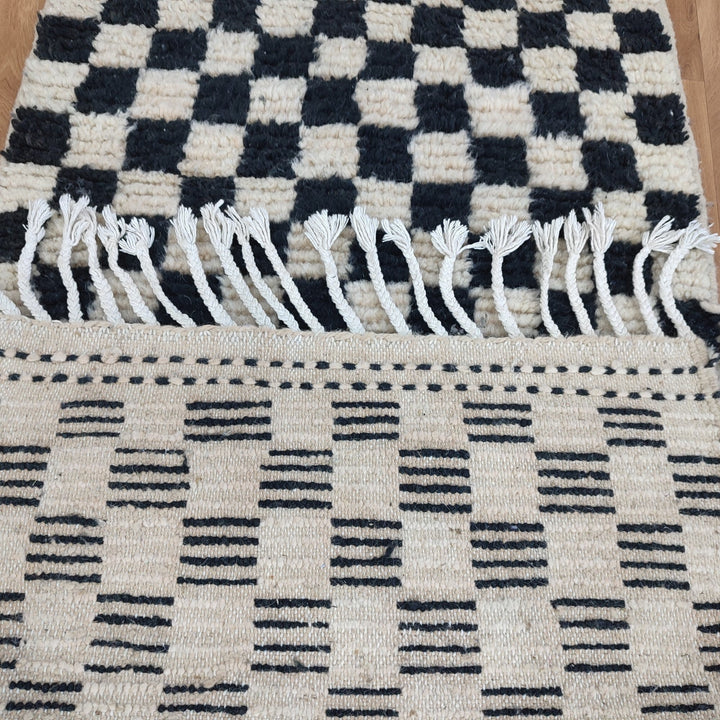 .  moroccan berber shaggy rug, black and white wool checkered rug, checkered rug, checkerboard rug, handmade checkered rug