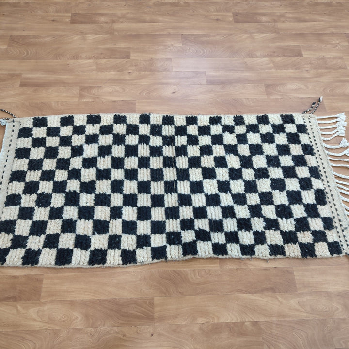 .  moroccan berber shaggy rug, black and white wool checkered rug, checkered rug, checkerboard rug, handmade checkered rug