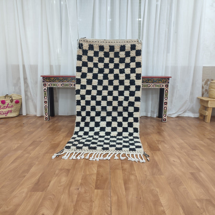 .  moroccan berber shaggy rug, black and white wool checkered rug, checkered rug, checkerboard rug, handmade checkered rug