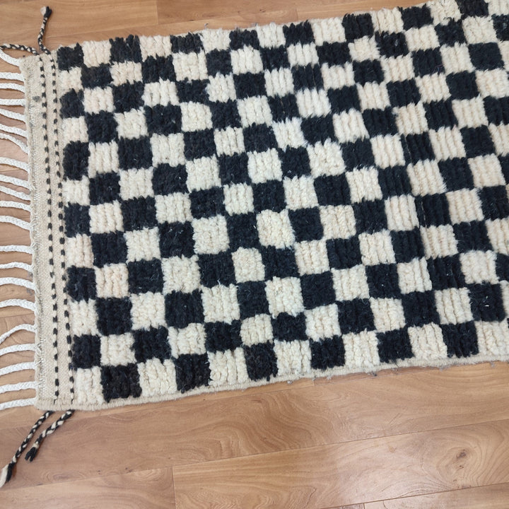 .  moroccan berber shaggy rug, black and white wool checkered rug, checkered rug, checkerboard rug, handmade checkered rug