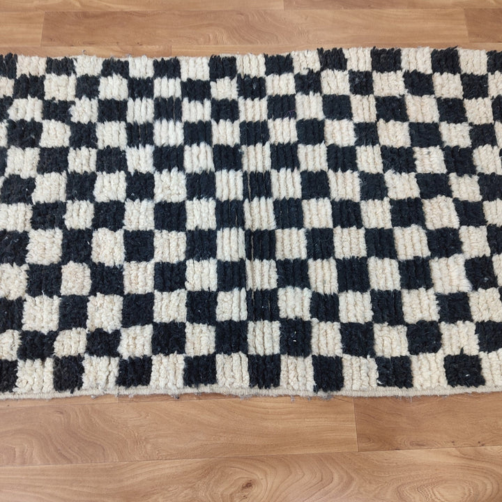 .  moroccan berber shaggy rug, black and white wool checkered rug, checkered rug, checkerboard rug, handmade checkered rug