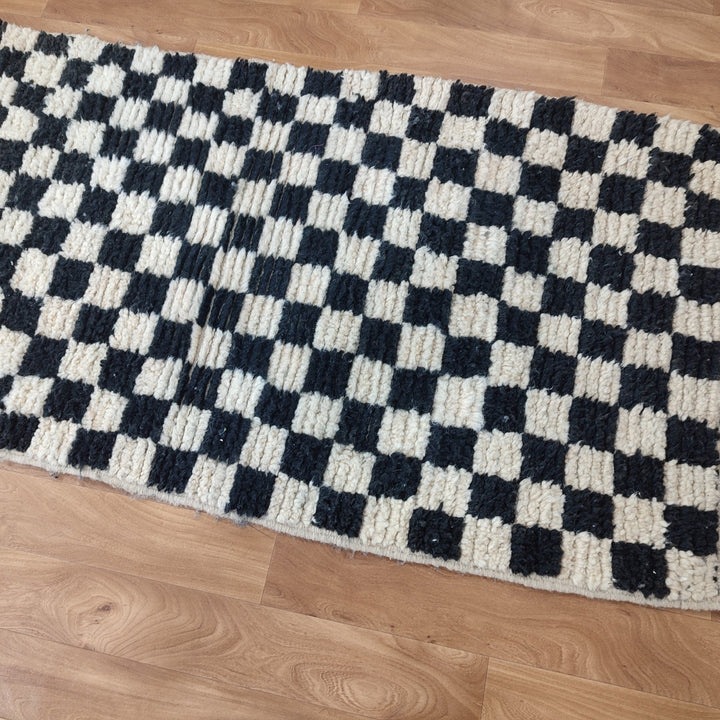 .  moroccan berber shaggy rug, black and white wool checkered rug, checkered rug, checkerboard rug, handmade checkered rug