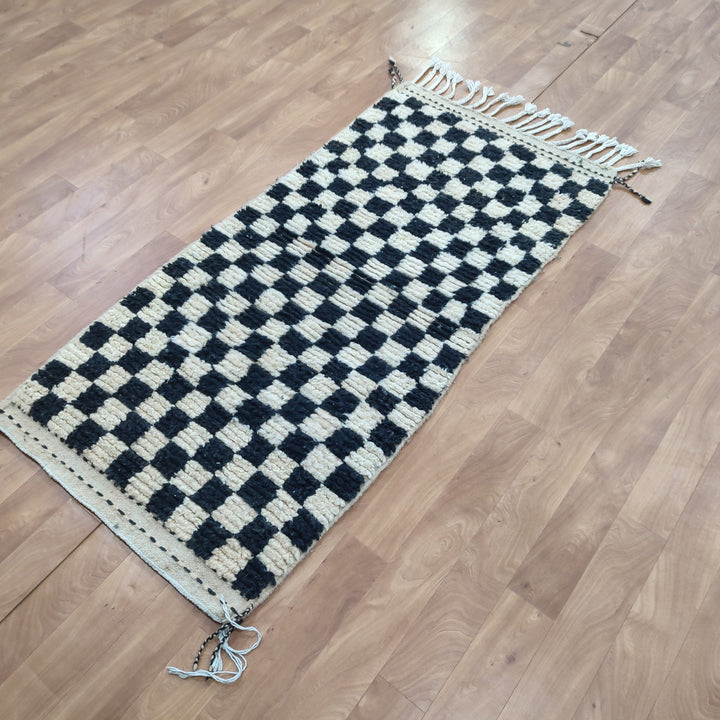 .  moroccan berber shaggy rug, black and white wool checkered rug, checkered rug, checkerboard rug, handmade checkered rug