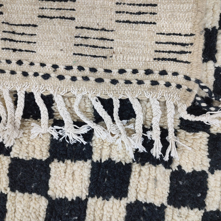 ..feet  moroccan berber shaggy rug, black and white wool checkered rug, checkered rug, checkerboard rug, handmade checkered rug