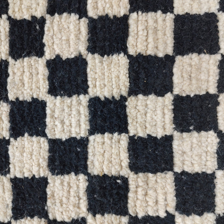 ..feet  moroccan berber shaggy rug, black and white wool checkered rug, checkered rug, checkerboard rug, handmade checkered rug