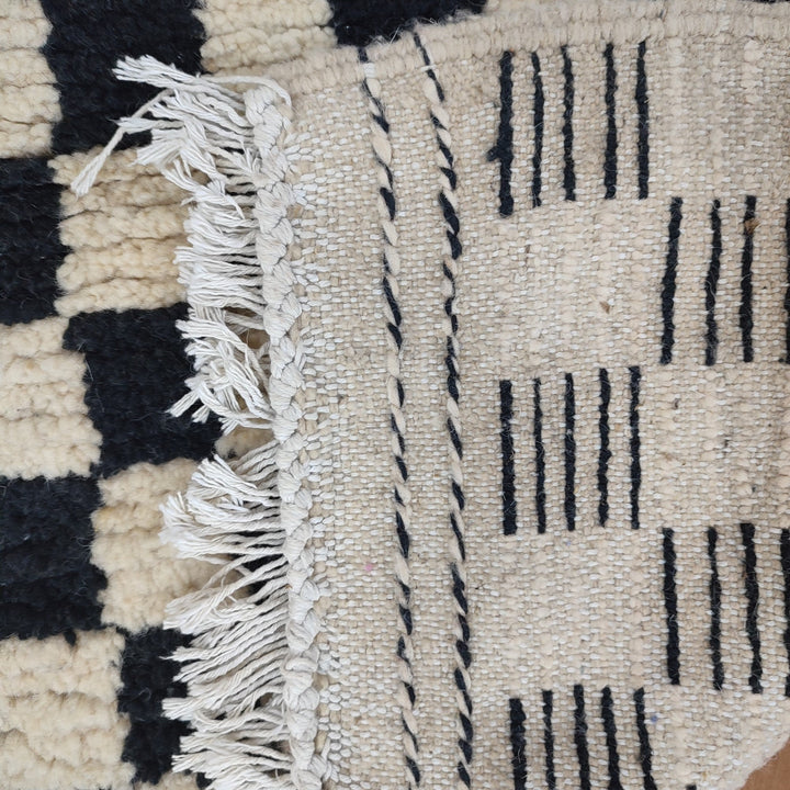 ..feet  moroccan berber shaggy rug, black and white wool checkered rug, checkered rug, checkerboard rug, handmade checkered rug