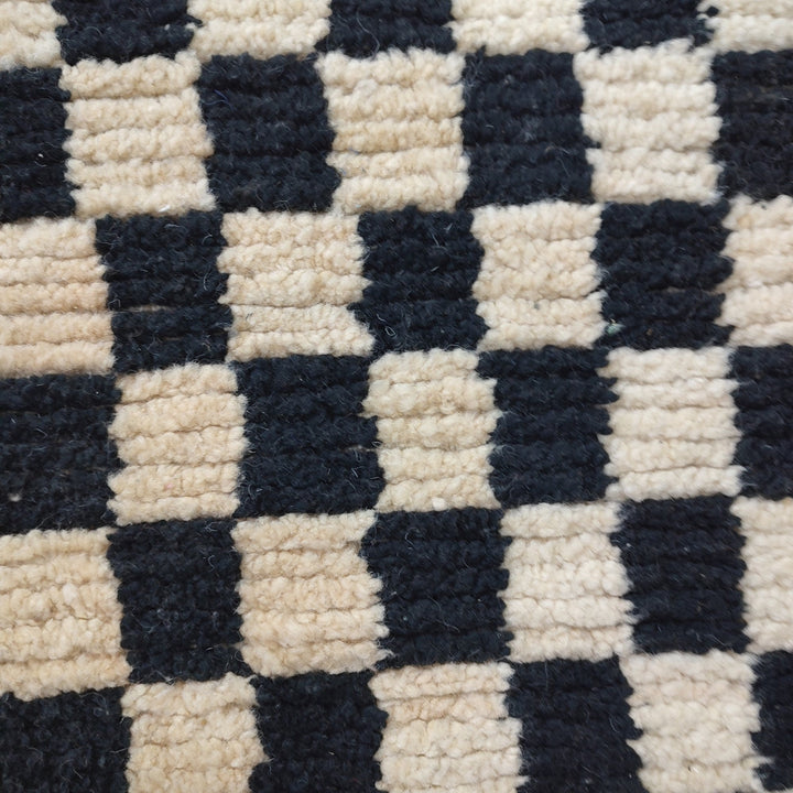 ..feet  moroccan berber shaggy rug, black and white wool checkered rug, checkered rug, checkerboard rug, handmade checkered rug