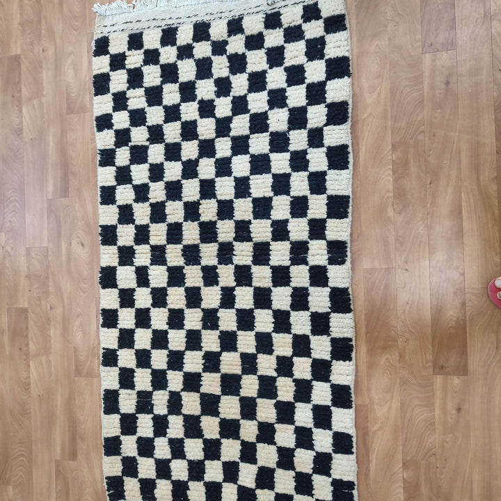 ..feet  moroccan berber shaggy rug, black and white wool checkered rug, checkered rug, checkerboard rug, handmade checkered rug