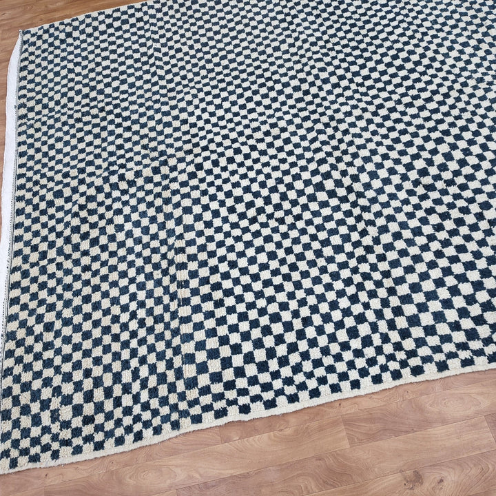   moroccan berber shaggy rug, black and white wool checkered rug, checkered rug, checkerboard rug, handmade checkered rug