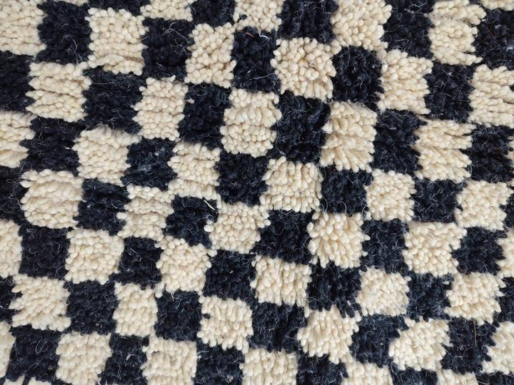 .. feet  moroccan berber shaggy rug, black and white wool checkered rug, checkered rug, checkerboard rug, handmade checkered rug