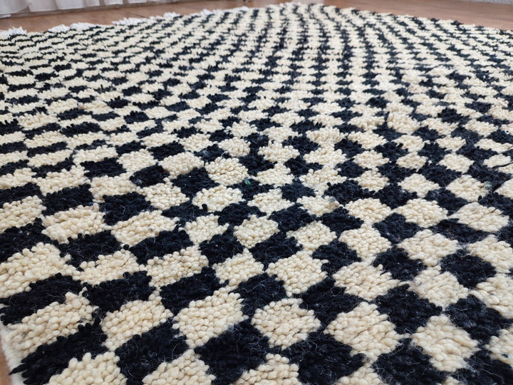 .. feet  moroccan berber shaggy rug, black and white wool checkered rug, checkered rug, checkerboard rug, handmade checkered rug