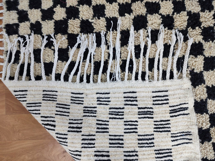 .. feet  moroccan berber shaggy rug, black and white wool checkered rug, checkered rug, checkerboard rug, handmade checkered rug