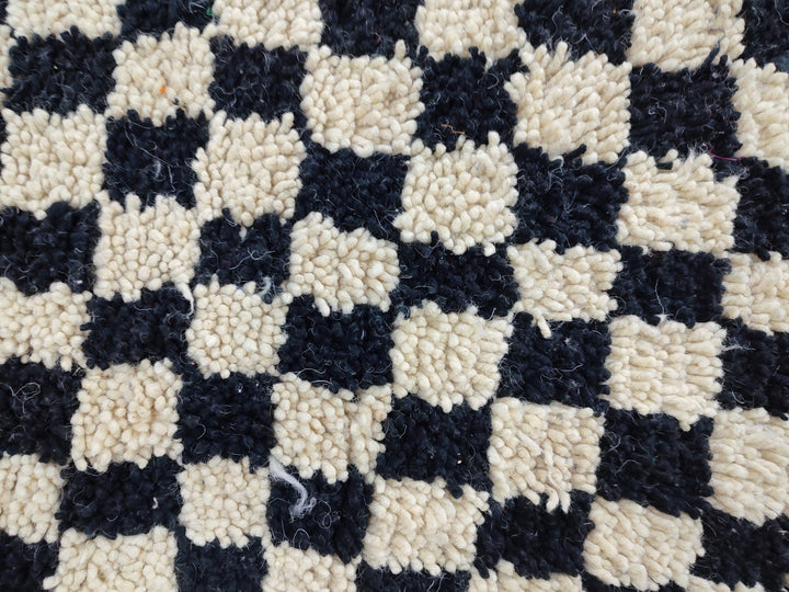 .  feet  moroccan berber shaggy rug, black and white wool checkered rug, checkered rug, checkerboard rug, handmade checkered rug