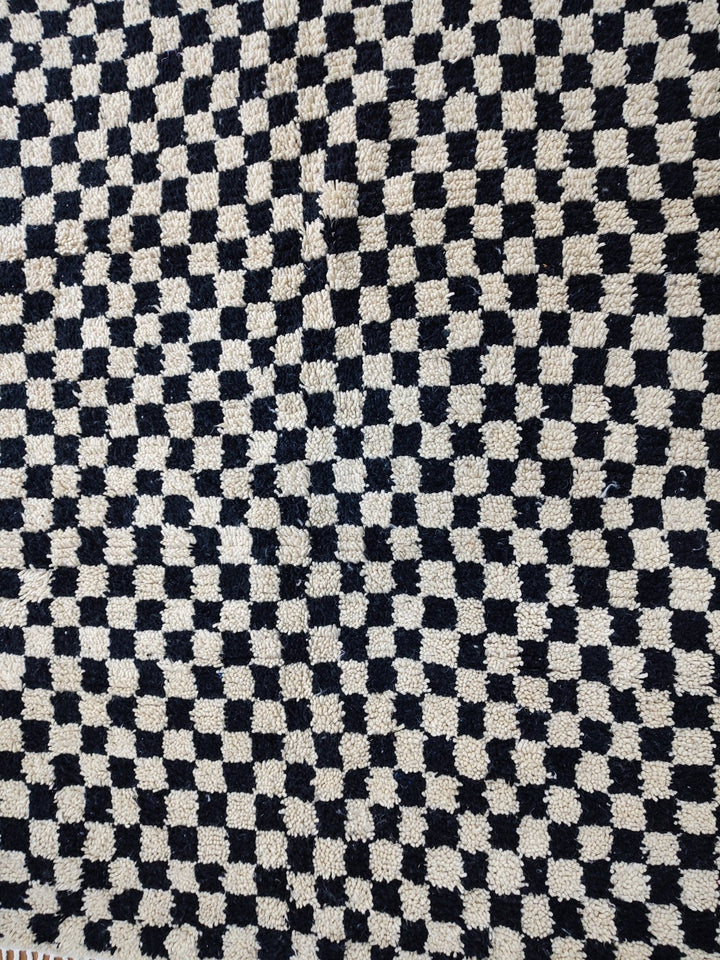 .  feet  moroccan berber shaggy rug, black and white wool checkered rug, checkered rug, checkerboard rug, handmade checkered rug