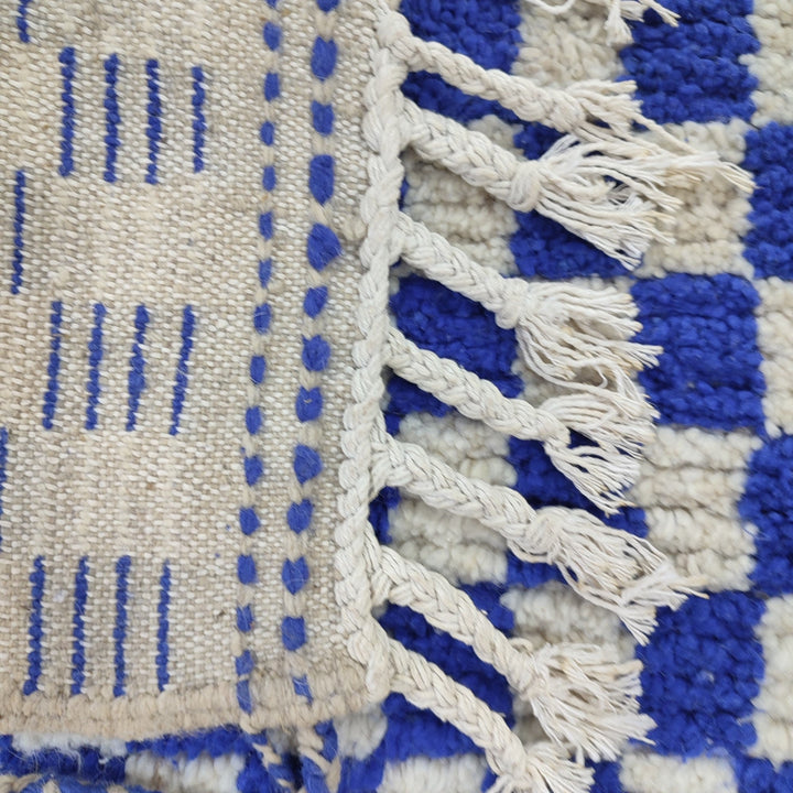 .. feet  moroccan berber shaggy rug, blue and white wool checkered rug, checkered rug, checkerboard rug, handmade checkered rug