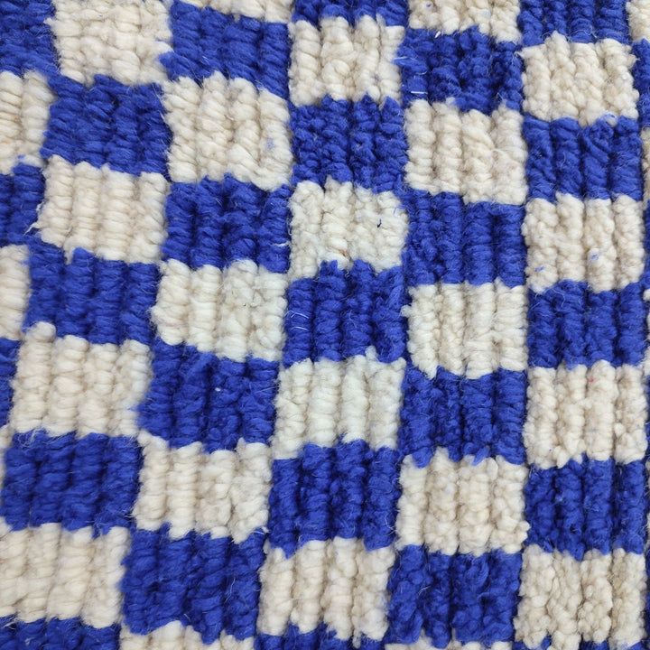 .. feet  moroccan berber shaggy rug, blue and white wool checkered rug, checkered rug, checkerboard rug, handmade checkered rug