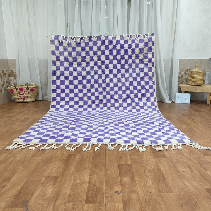 .  feet Moroccan Berber shaggy rug, light blue and white Wool Checkered rug, Checkered rug, Checkerboard rug, Handmade Checkered rug