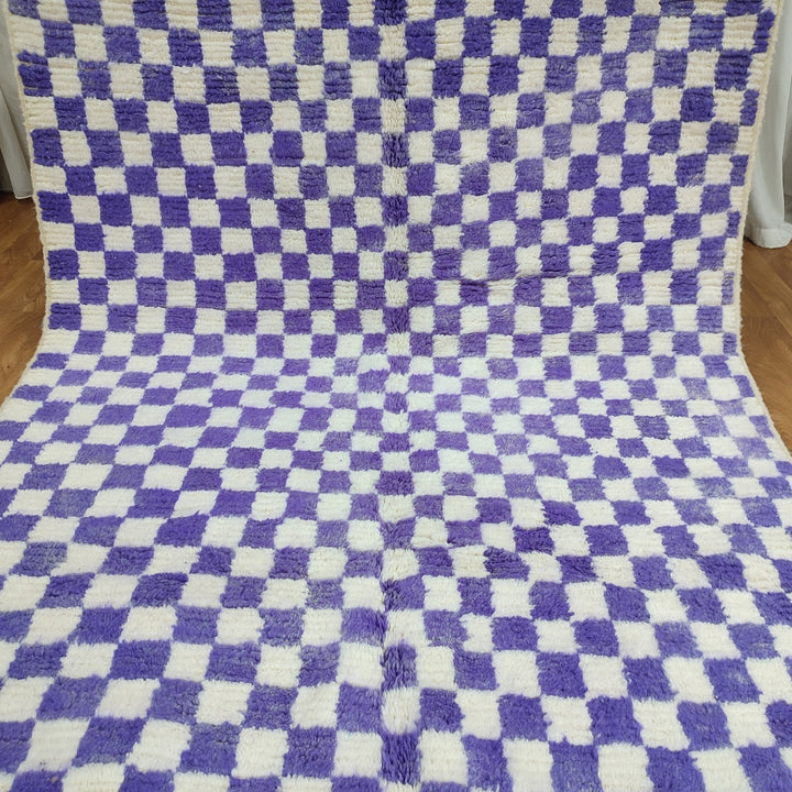 .  feet Moroccan Berber shaggy rug, light blue and white Wool Checkered rug, Checkered rug, Checkerboard rug, Handmade Checkered rug