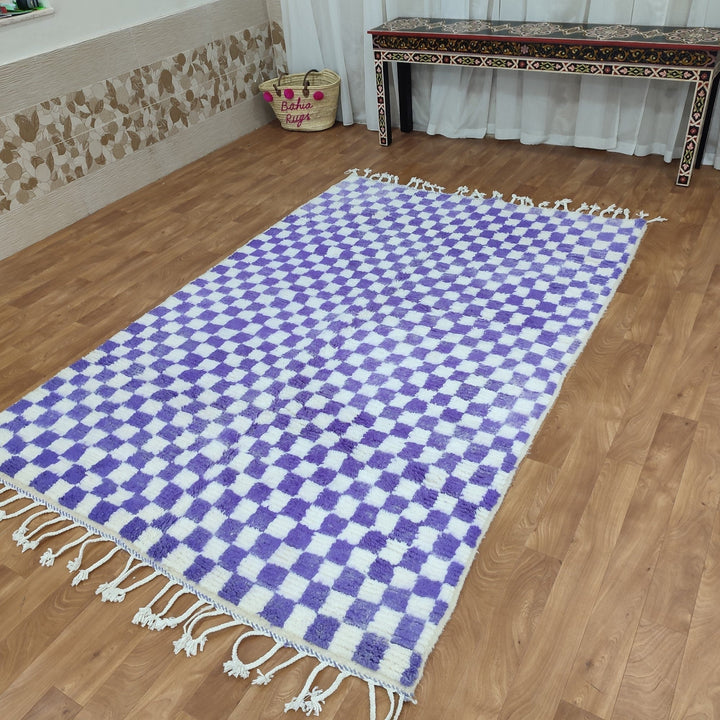 .  feet Moroccan Berber shaggy rug, light blue and white Wool Checkered rug, Checkered rug, Checkerboard rug, Handmade Checkered rug