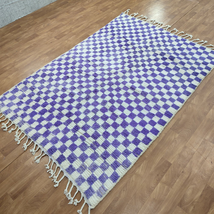 .  feet Moroccan Berber shaggy rug, light blue and white Wool Checkered rug, Checkered rug, Checkerboard rug, Handmade Checkered rug