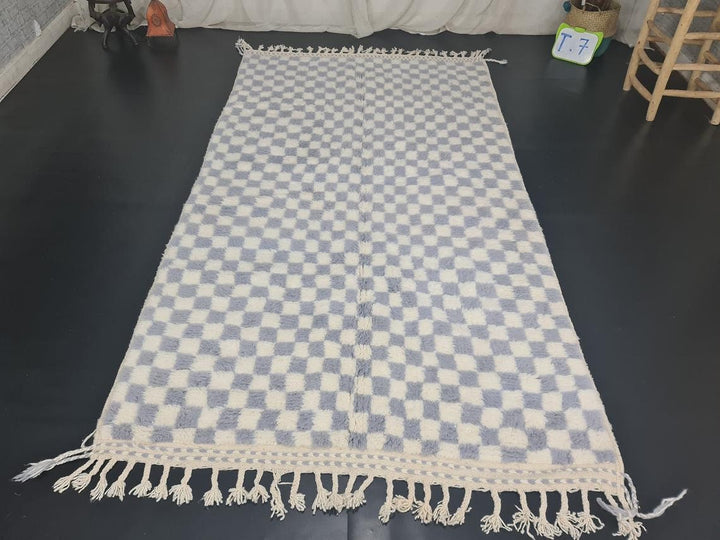 MOROCCAN HANDMADE CARPET, Beni Ourain Rug, White  Gray Rug, Handmade Checkered Rug, Moroccan Wool Rug, Azilal Rug, Handmade Wool Carpet.