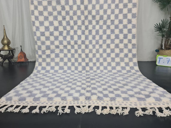 MOROCCAN HANDMADE CARPET, Beni Ourain Rug, White  Gray Rug, Handmade Checkered Rug, Moroccan Wool Rug, Azilal Rug, Handmade Wool Carpet.