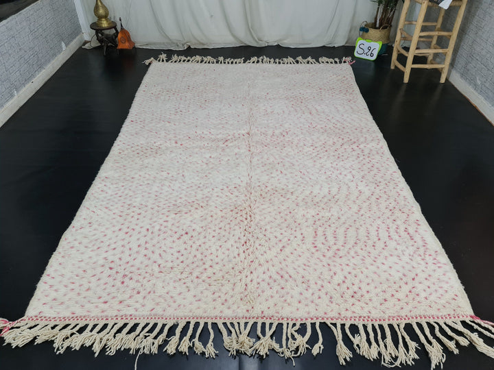 MOROCCAN HANDMADE RUG Handmade Wool Rug White and Pink Rug Berber Moroccan Rug Dotted Custom Rug Sheep Wool Rug Azilal Tribal Carpet.