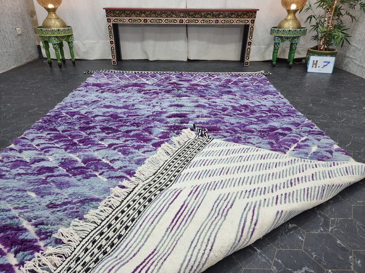 MOROCCAN WOOL RUG, Custom Moroccan Rug, Turquoise and Purple Wool Rug, Handmade Berber Rug, Grooved Carpet, Handmade Wool Rug, Azilal Carpet