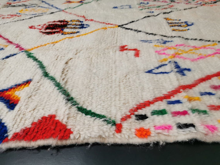 MOROCCAN WOOL RUG, Handmade Wool Rug, Berber Symbols Rug, Azilal White Wool Rug, Abstract Wool Rug, Handmade Berber Rug, Funky Rug, Area Rug