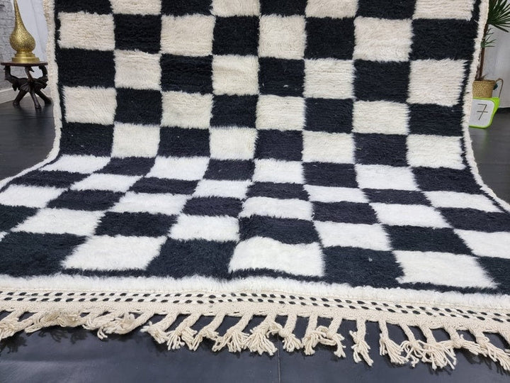 PRETTY BENIOURAIN CARPET, Moroccan Handmade Rug, Checkered Black And White Rug, Checker Rug, Handmade Wool Carpet, Azilal Rug, Handwoven Rug