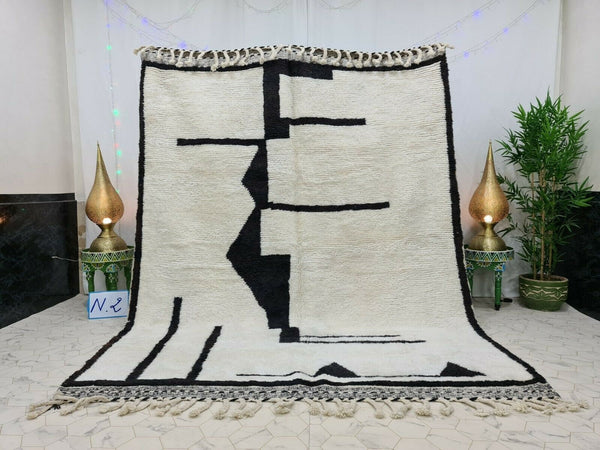 PRETTY BENIOURAIN CARPET, Moroccan Handmade Rug, White And Black Rug, Abstract Rug, Handmade Wool Carpet, Azilal Berber Rug, Handwoven Rug