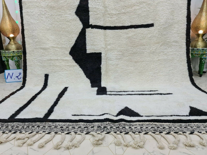 PRETTY BENIOURAIN CARPET, Moroccan Handmade Rug, White And Black Rug, Abstract Rug, Handmade Wool Carpet, Azilal Berber Rug, Handwoven Rug