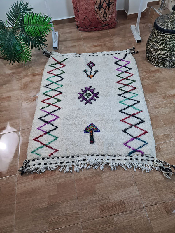 UNIQUE small berber rug, Handmade Rug , 3x5ft Moroccan Rug, 3x5ft Rug, Beniourain Wool Rug, Geometric Rug, Handwoven Rug, Area Rug