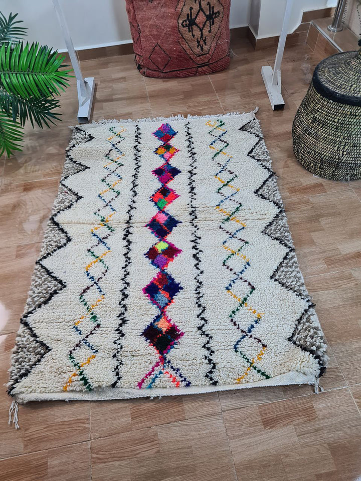 UNIQUE small berber rug, Handmade Rug , 3x5ft Moroccan Rug, 3x5ft Rug, Beniourain Wool Rug, Geometric Rug, Handwoven Rug, Area Rug