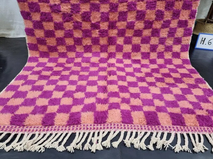 STUNNING MOROCCAN RUG, Beni Ourain Rug, Magenta And Faded Orange Handmade Wool Rug,Berber Rug, Checkered Rug, Azilal Rug, Handwoven Wool Rug