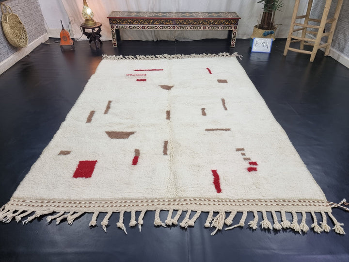 STUNNING MOROCCAN RUG, Beniourain Wool Rug , White And Red Rug, Abstract Rug, Handmade Rug, Azilal Rug, Handwoven Rug, Berber Rug, Plain Rug