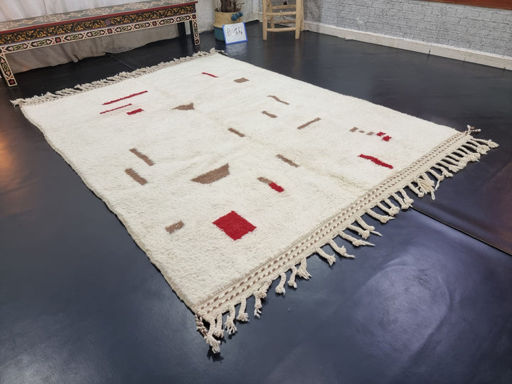 STUNNING MOROCCAN RUG, Beniourain Wool Rug , White And Red Rug, Abstract Rug, Handmade Rug, Azilal Rug, Handwoven Rug, Berber Rug, Plain Rug