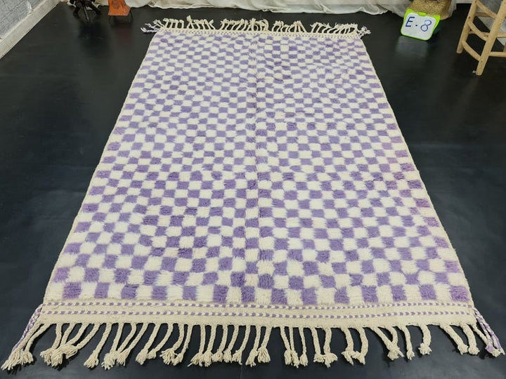 UNIQUE BENIOURAIN RUG, Handmade Wool Rug, Moroccan Rug, Berber Rug, Azilal Rug, Lavender  White Rug, Checkered Rug, Area Rug, Bohemian Rug