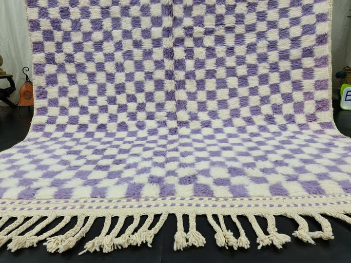 UNIQUE BENIOURAIN RUG, Handmade Wool Rug, Moroccan Rug, Berber Rug, Azilal Rug, Lavender  White Rug, Checkered Rug, Area Rug, Bohemian Rug