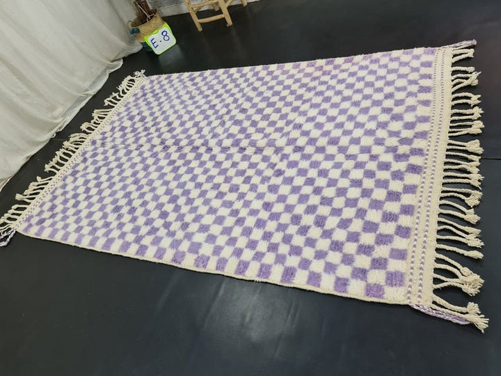 UNIQUE BENIOURAIN RUG, Handmade Wool Rug, Moroccan Rug, Berber Rug, Azilal Rug, Lavender  White Rug, Checkered Rug, Area Rug, Bohemian Rug