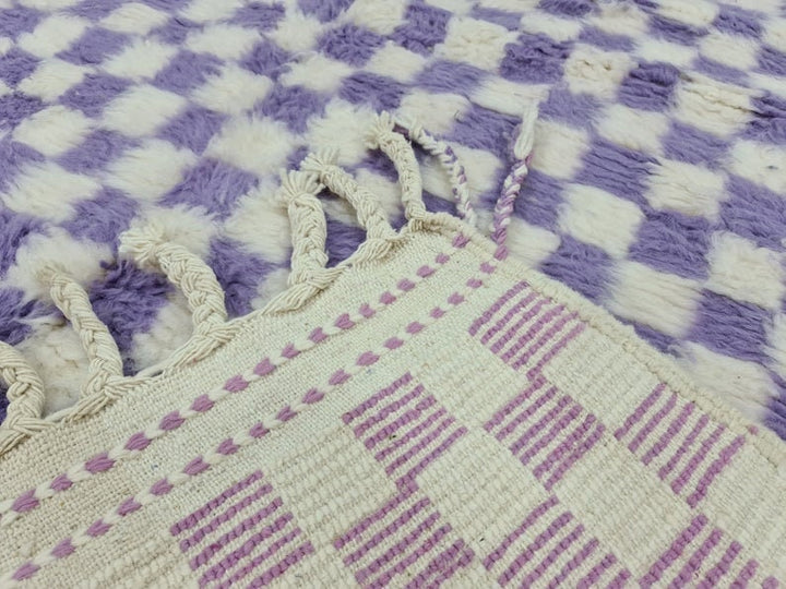 UNIQUE BENIOURAIN RUG, Handmade Wool Rug, Moroccan Rug, Berber Rug, Azilal Rug, Lavender  White Rug, Checkered Rug, Area Rug, Bohemian Rug