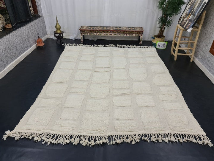 UNIQUE BENIOURAIN RUG, Moroccan Rug, Sheep Wool Rug, Checkered Rug, Off White Rug, Handmade Cream Carpet, Berber Rug, Azilal Rug, Tued Rug