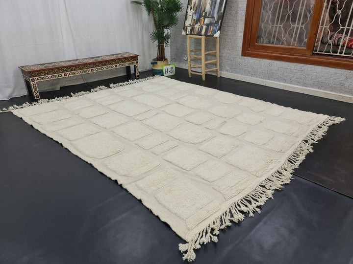 UNIQUE BENIOURAIN RUG, Moroccan Rug, Sheep Wool Rug, Checkered Rug, Off White Rug, Handmade Cream Carpet, Berber Rug, Azilal Rug, Tued Rug